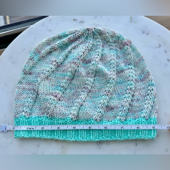 Handcrafted Knit Spiral Slouchy Beanie - Teal Marled - Picture 4 of 7